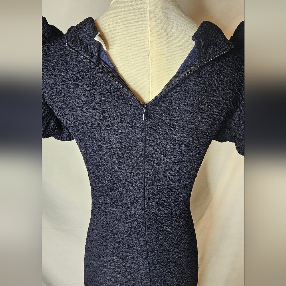 Rotate Birger Christensen Ruby Puff-Sleeve Mini Dress in Navy Blue Polyester - Picture 12 of 15